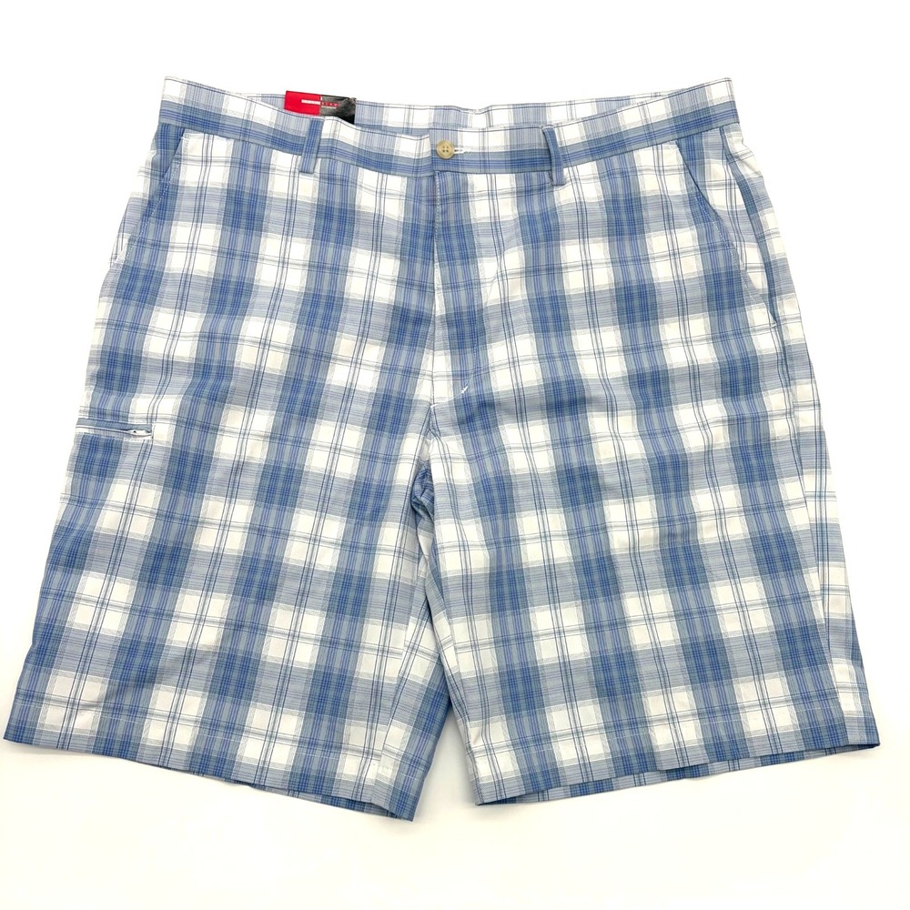 Grand Slam Cargo Golf Shorts, Blue & White Plaid 100% Polyester Size W38"
